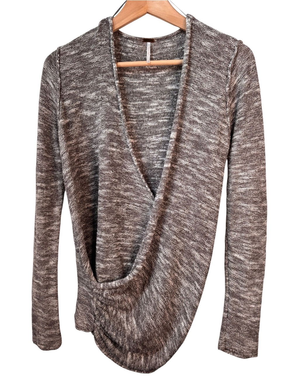 Free People Gotham Faux Wrap Sweater Size Medium Deep V-Neck Heathered Gray